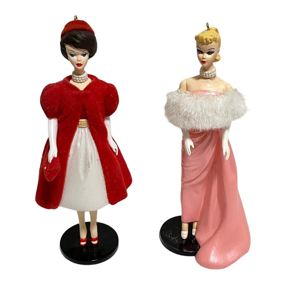 Barbie Vintage 90's Hallmark Red Flare & Enchanted Evening Christmas Ornaments